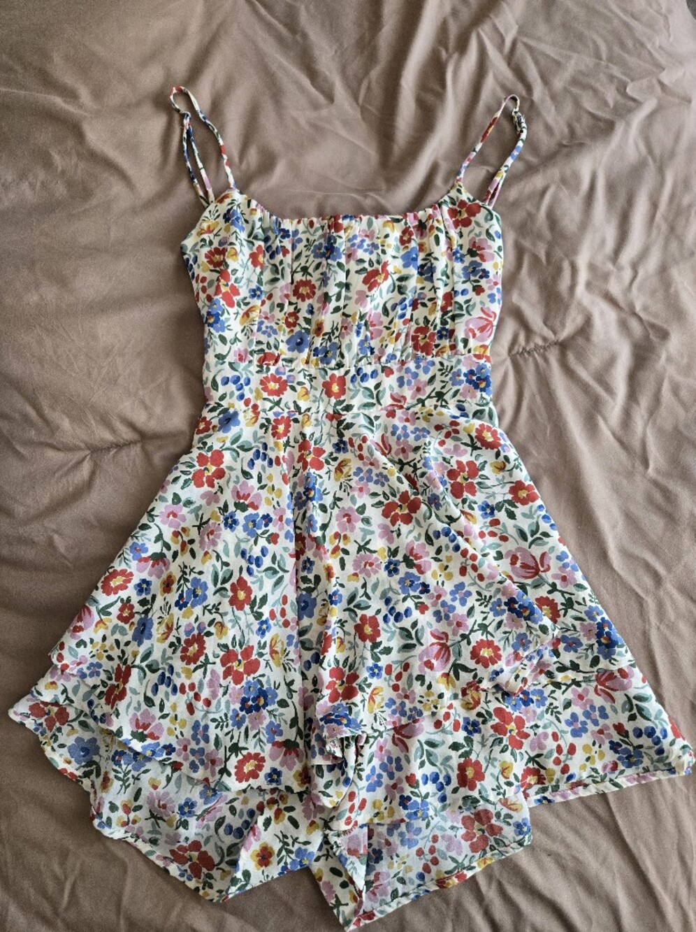 Floral Summer Romper in White with Multi-Color Bloom - Picture 2 of 3